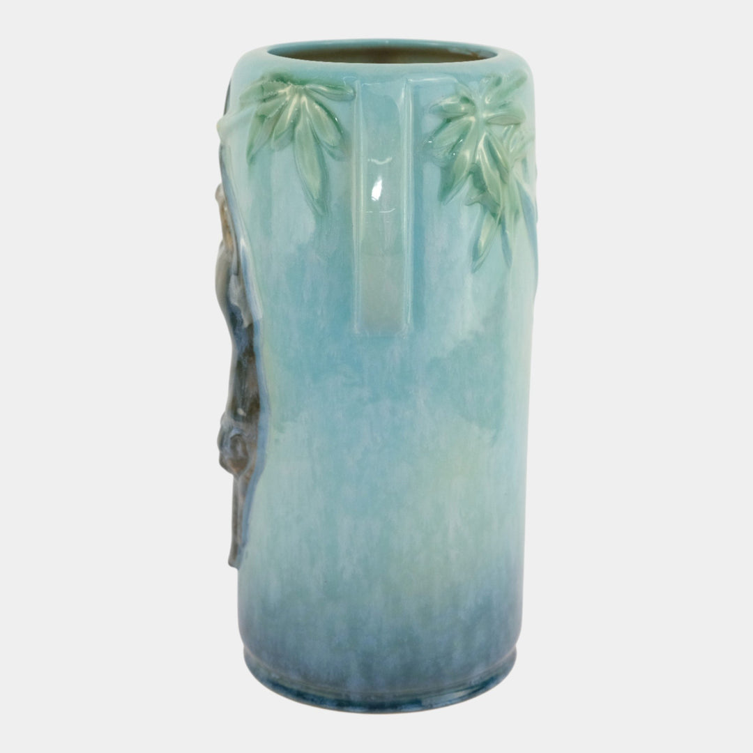 Roseville Wincraft Blue 1948 Mid Century Art Pottery Black Panther Vase 290-11