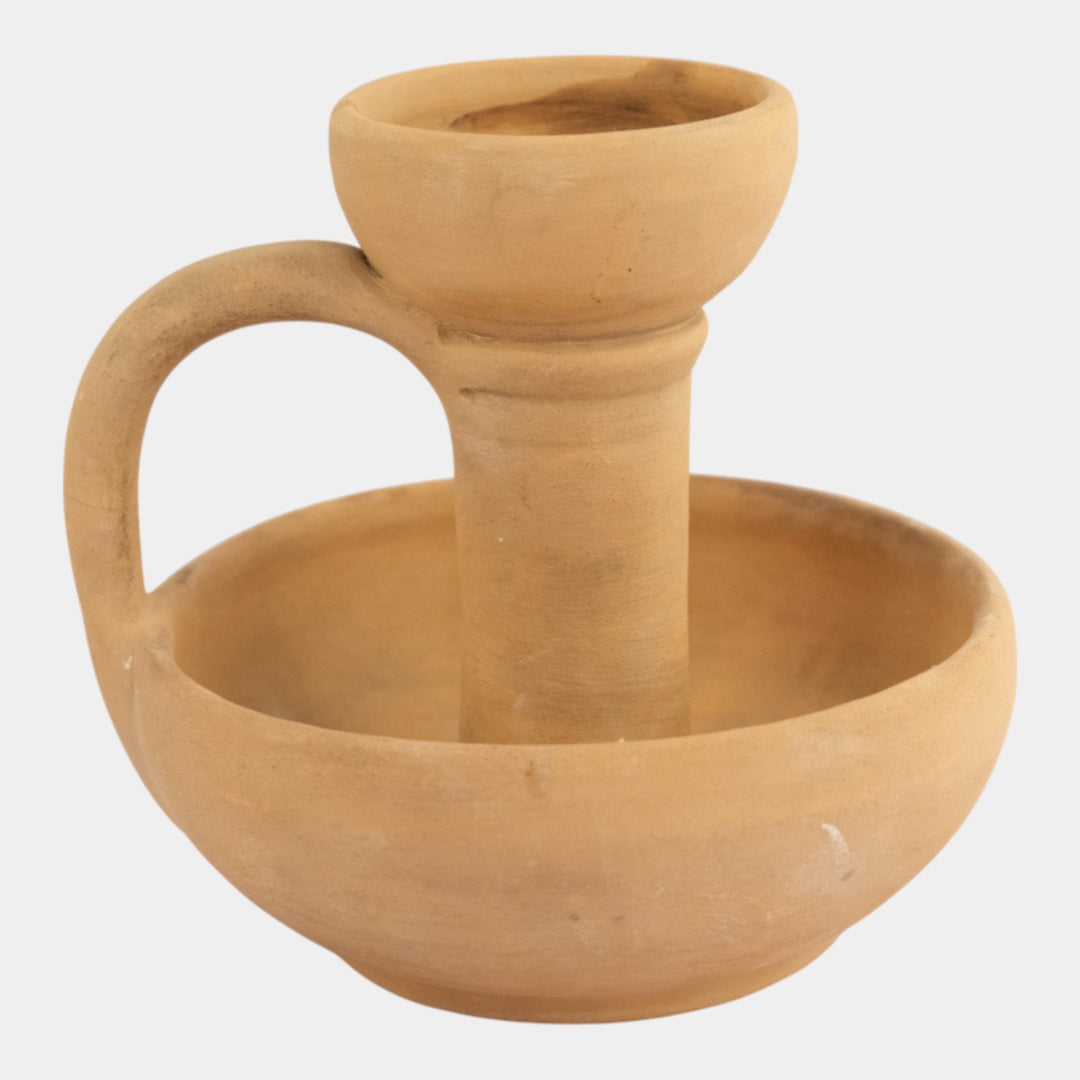 Marblehead Vintage Arts and Crafts Pottery Bisque Candle Holder Chamberstick - Just Art Pottery