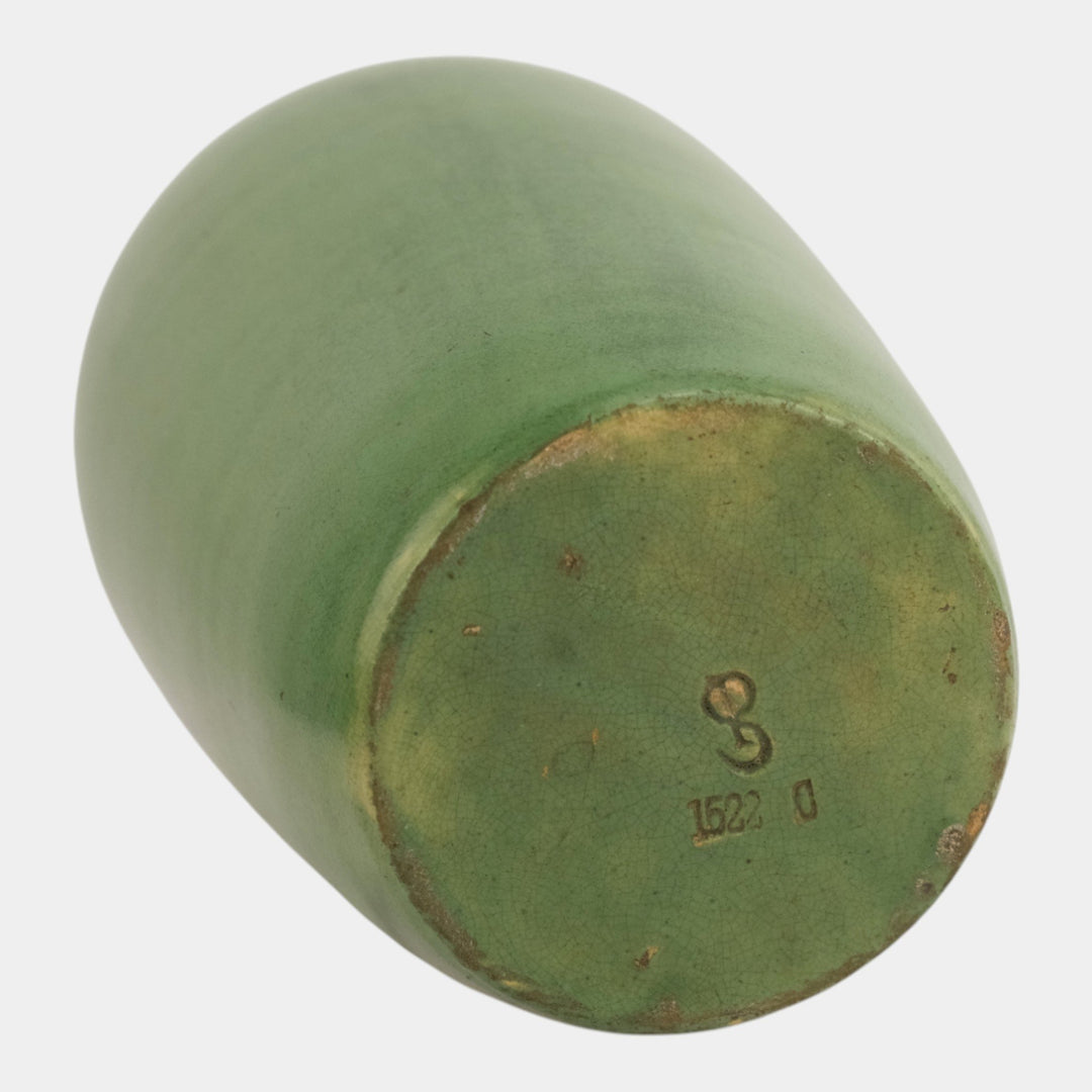 Strobl Ohio Vintage Pottery Matte Green Arts And Crafts Large Vase 1522