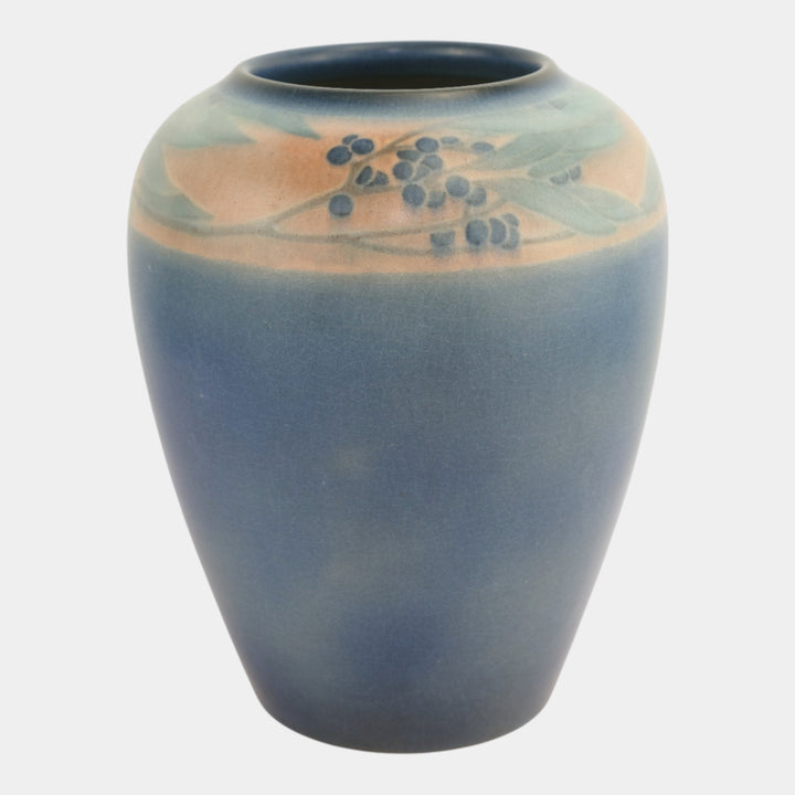 Rookwood Pottery 1914 Matte Blue Glaze Leaf Berry Banded Vase 999C (Epply)
