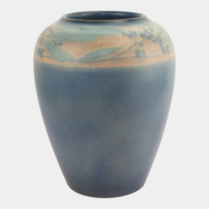Rookwood Pottery 1914 Matte Blue Glaze Leaf Berry Banded Vase 999C (Epply)