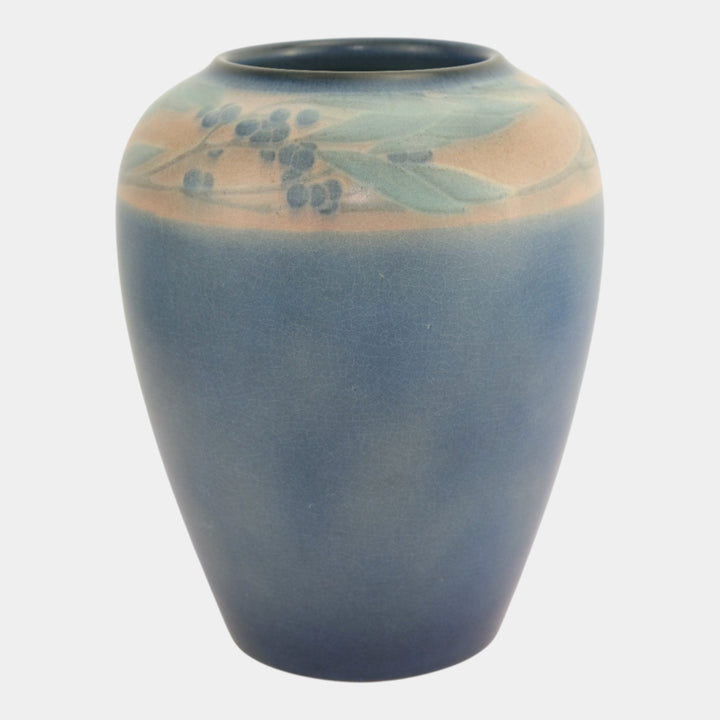 Rookwood Pottery 1914 Matte Blue Glaze Leaf Berry Banded Vase 999C (Epply)
