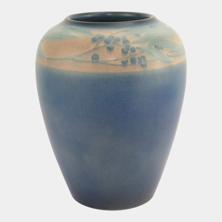 Rookwood Pottery 1914 Matte Blue Glaze Leaf Berry Banded Vase 999C (Epply)