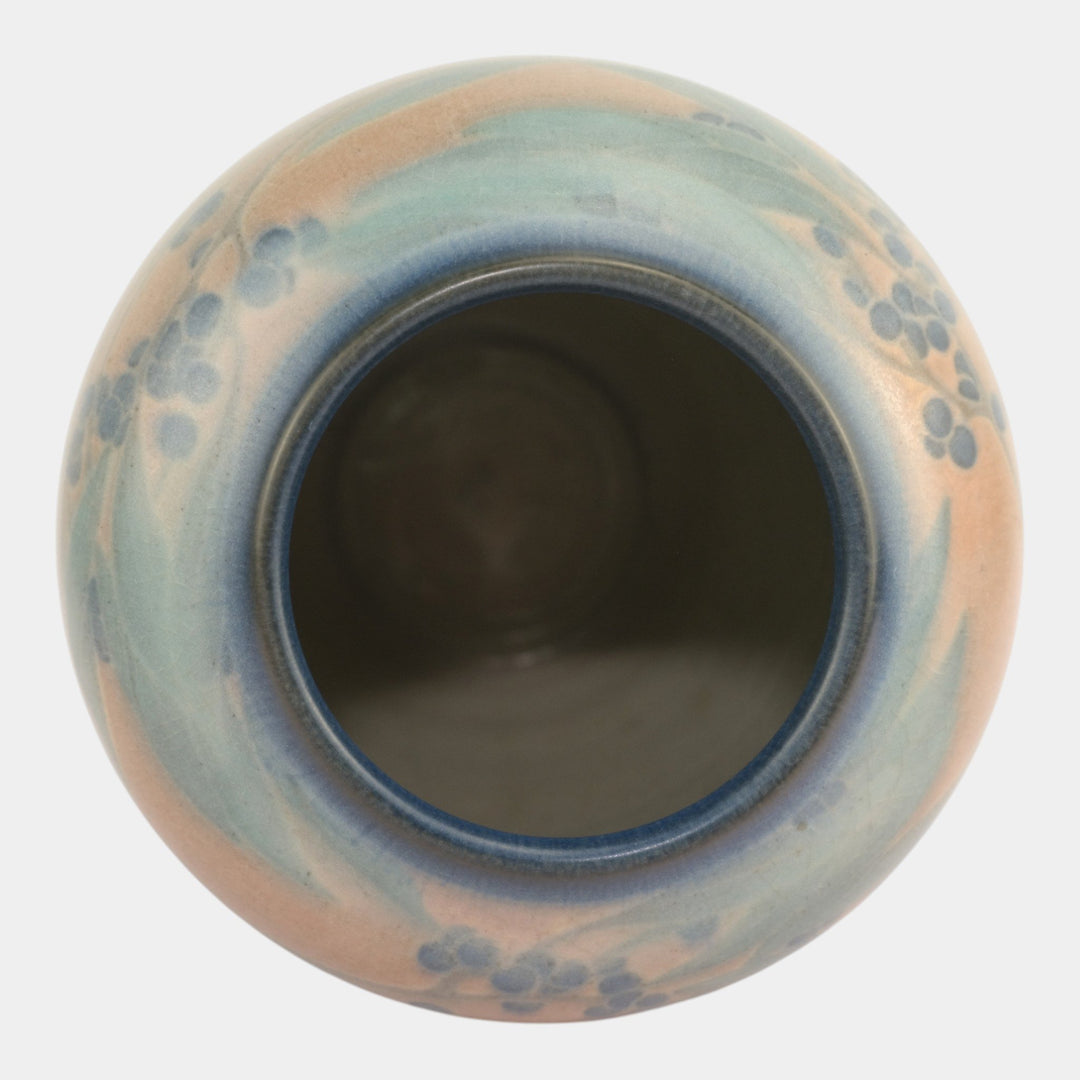 Rookwood Pottery 1914 Matte Blue Glaze Leaf Berry Banded Vase 999C (Epply)