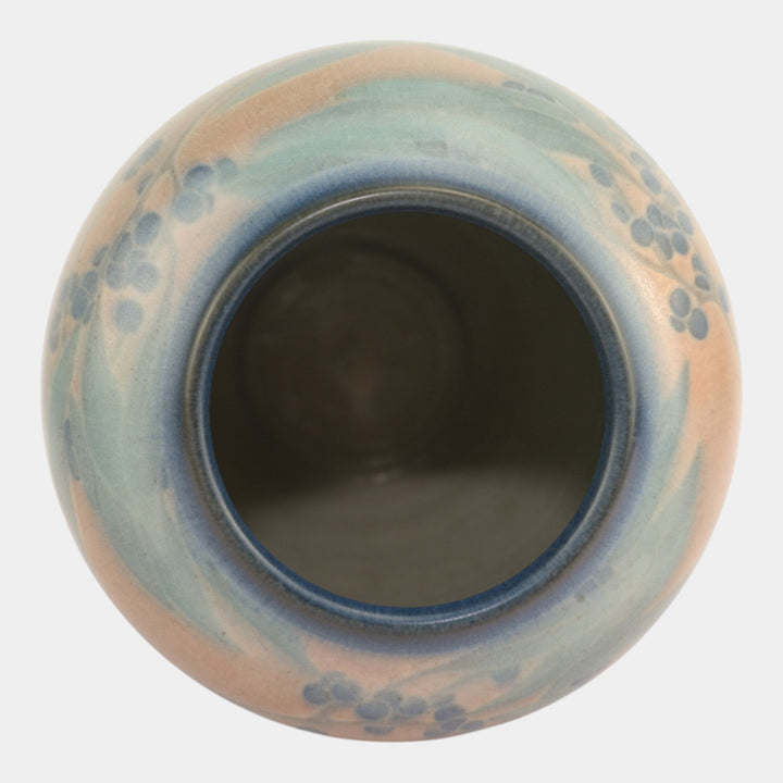 Rookwood Pottery 1914 Matte Blue Glaze Leaf Berry Banded Vase 999C (Epply)