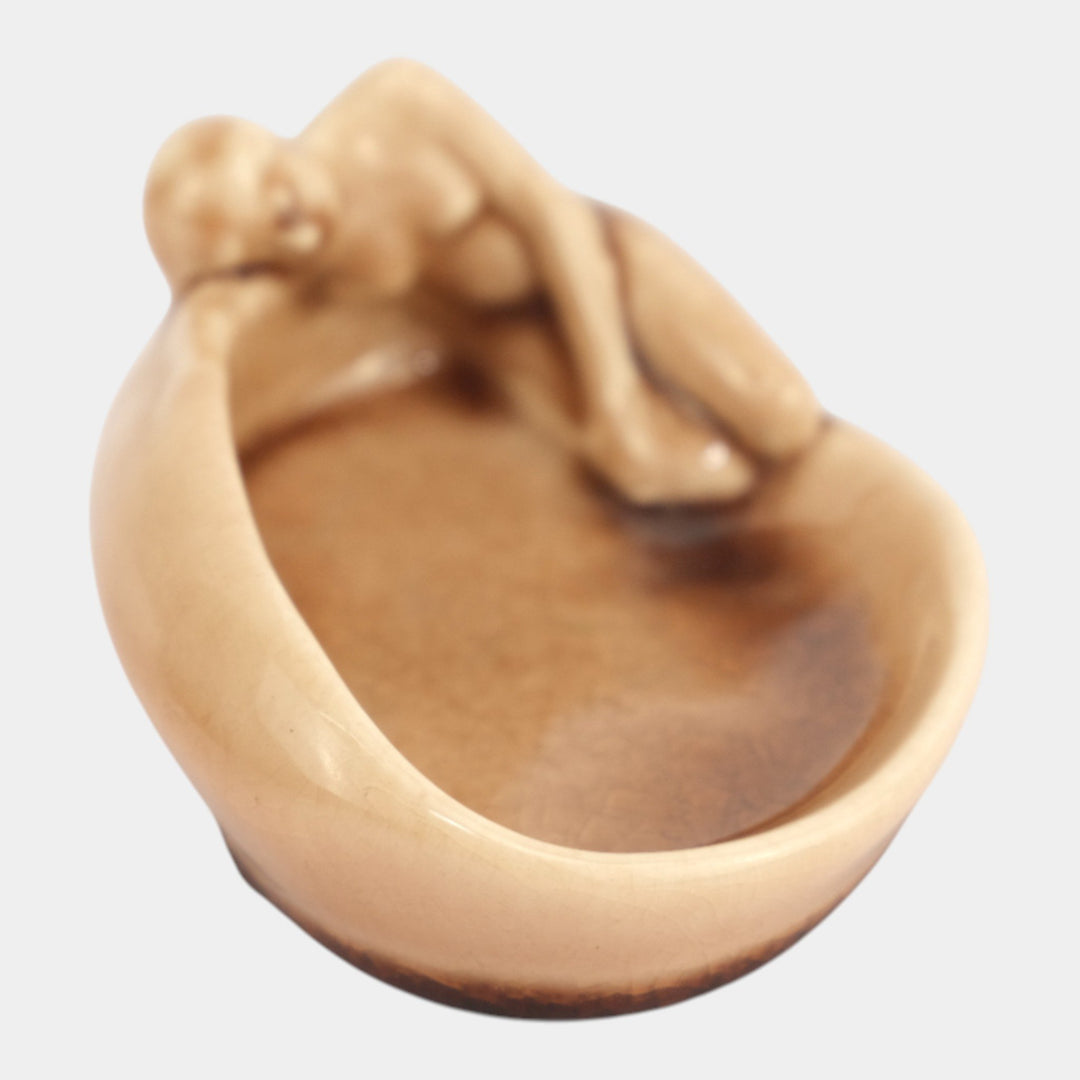 Rookwood 1946 Vintage Art Pottery Brown Reclining Figural Nude Pin Tray 2595
