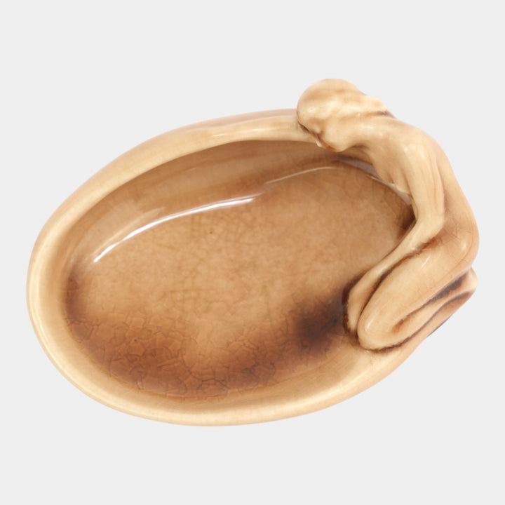 Rookwood 1946 Vintage Art Pottery Brown Reclining Figural Nude Pin Tray 2595