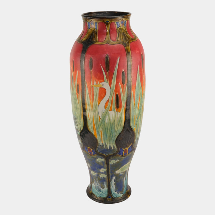 Calmwater Designs Stephanie Young Studio Pottery Scenic Heron Fish Floor Vase