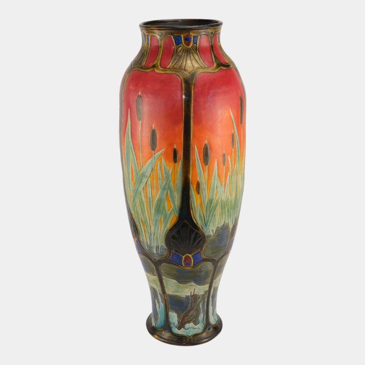 Calmwater Designs Stephanie Young Studio Pottery Scenic Heron Fish Floor Vase