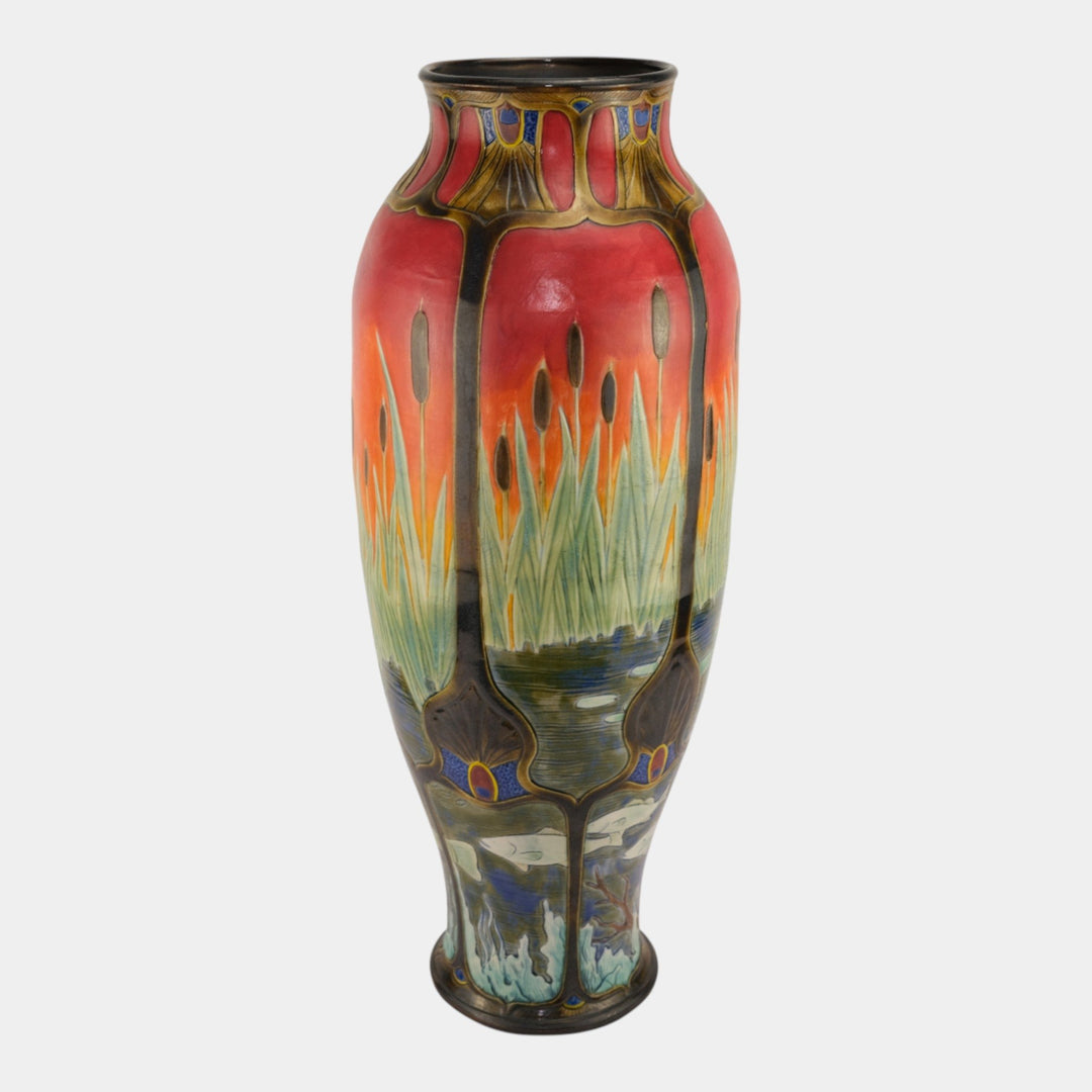 Calmwater Designs Stephanie Young Studio Pottery Scenic Heron Fish Floor Vase