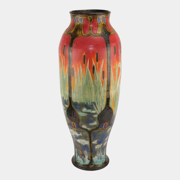 Calmwater Designs Stephanie Young Studio Pottery Scenic Heron Fish Floor Vase