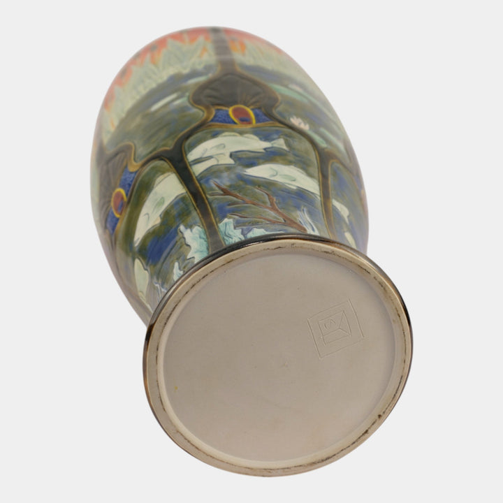 Calmwater Designs Stephanie Young Studio Pottery Scenic Heron Fish Floor Vase