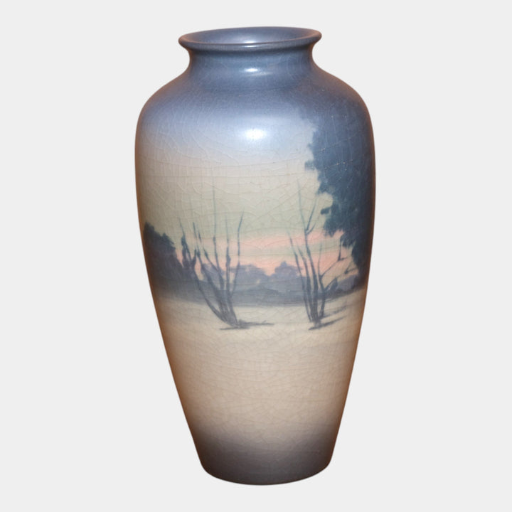 Rookwood Pottery 1918 Snowy Scenic Landscape Vellum Vase 614E Coyne