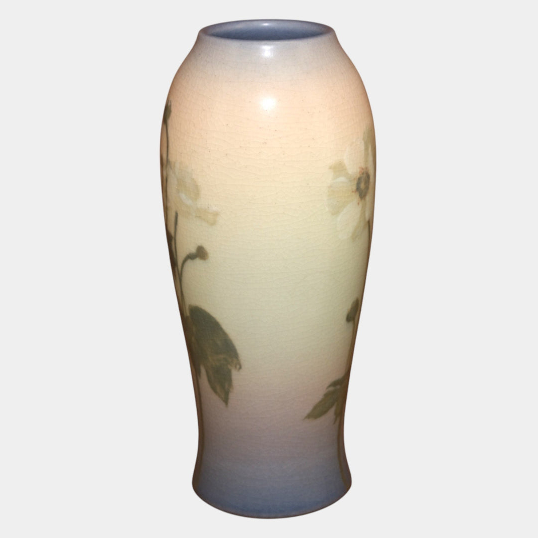 Rookwood Pottery 1914 Vellum Glaze Hand Painted Peach Blue Floral Vase 2040E