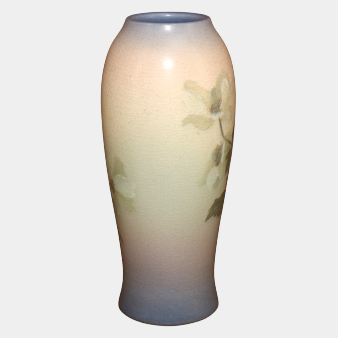 Rookwood Pottery 1914 Vellum Glaze Hand Painted Peach Blue Floral Vase 2040E