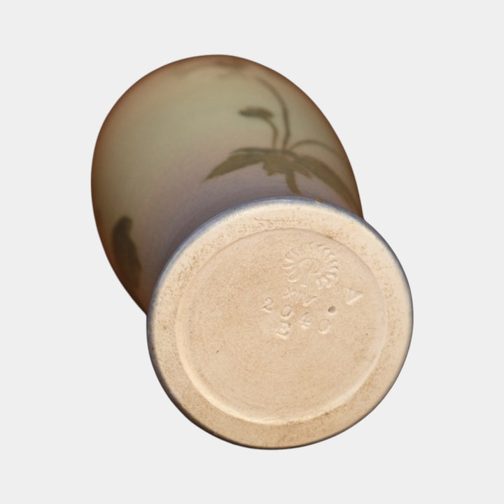 Rookwood Pottery 1914 Vellum Glaze Hand Painted Peach Blue Floral Vase 2040E