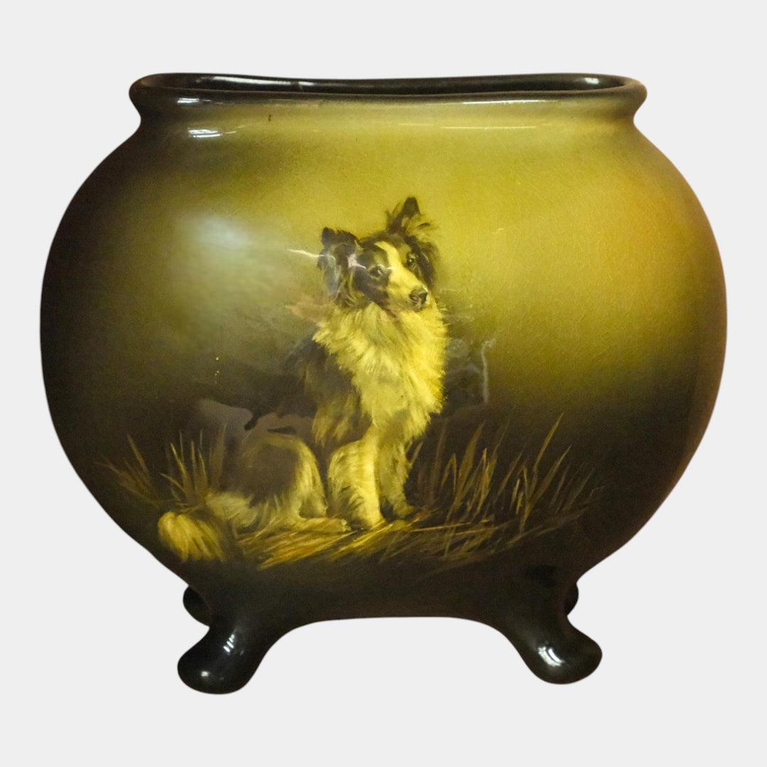Owens Utopian Standard Glaze Hand Painted Border Collie Dog Portrait Pillow Vase - Just Art Pottery