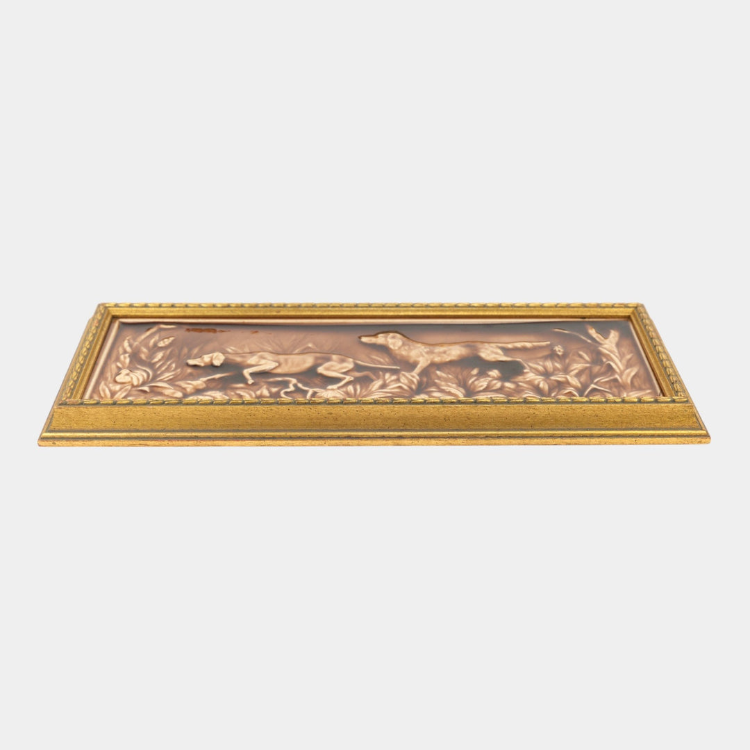AETCO American Encaustic Tile Co Brown Scenic Hunting Dogs Framed Tile In Relief - Just Art Pottery