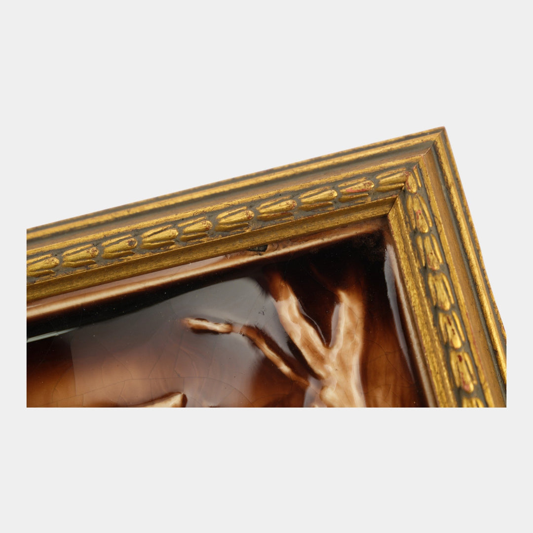 AETCO American Encaustic Tile Co Brown Scenic Hunting Dogs Framed Tile In Relief - Just Art Pottery