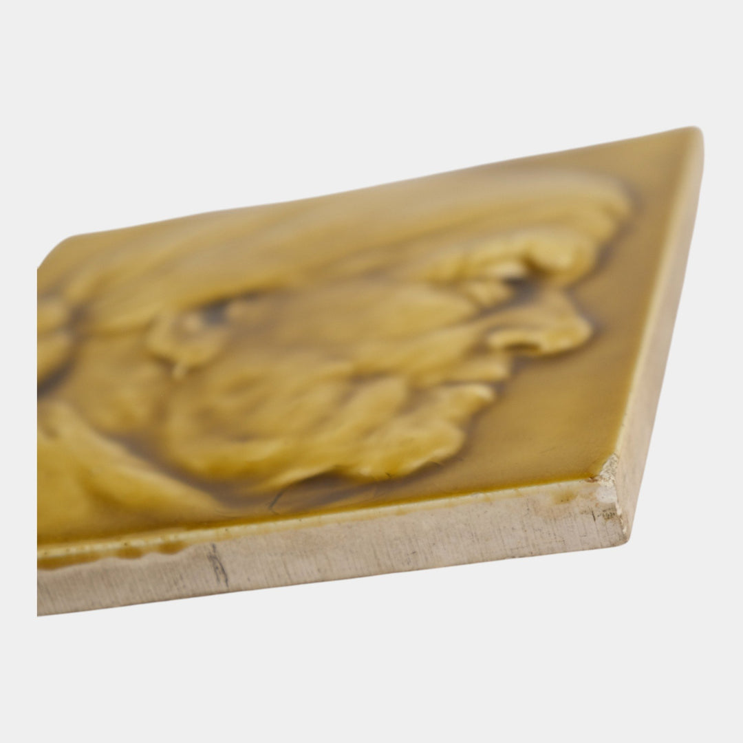 AETCO American Encaustic Art Pottery Brown Glazed Portrait Tile In Relief