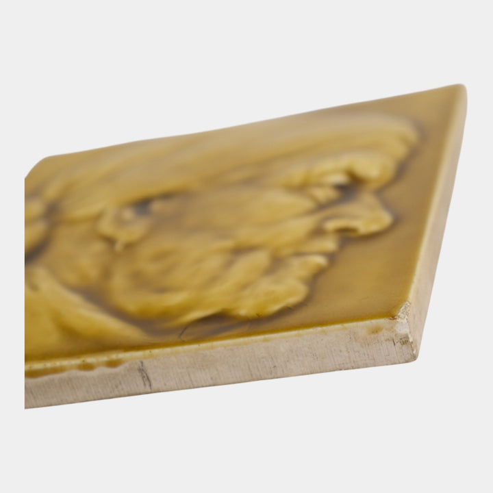 AETCO American Encaustic Art Pottery Brown Glazed Portrait Tile In Relief