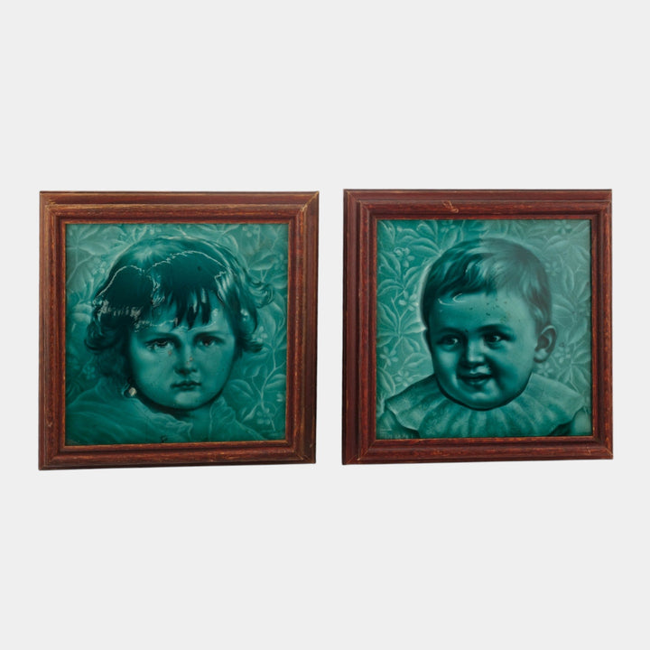 AETCO American Encaustic Tiling Company Green Framed Ceramic Portrait Tiles
