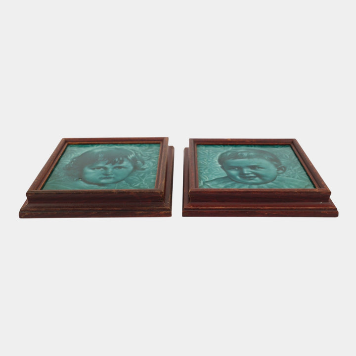 AETCO American Encaustic Tiling Company Green Framed Ceramic Portrait Tiles