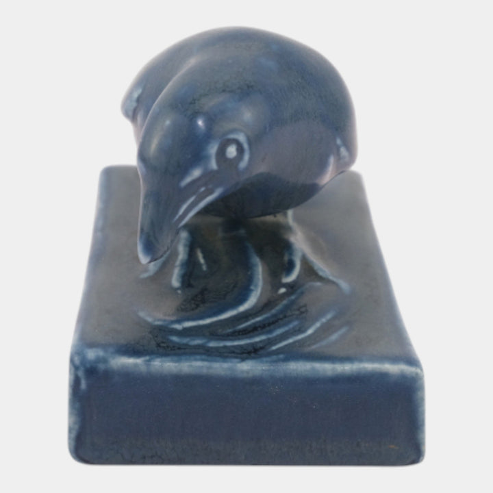 Rookwood 1921 Vintage Art Pottery Blue Rook Ceramic Paperweight Figurine 1623