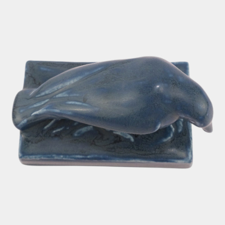 Rookwood 1921 Vintage Art Pottery Blue Rook Ceramic Paperweight Figurine 1623