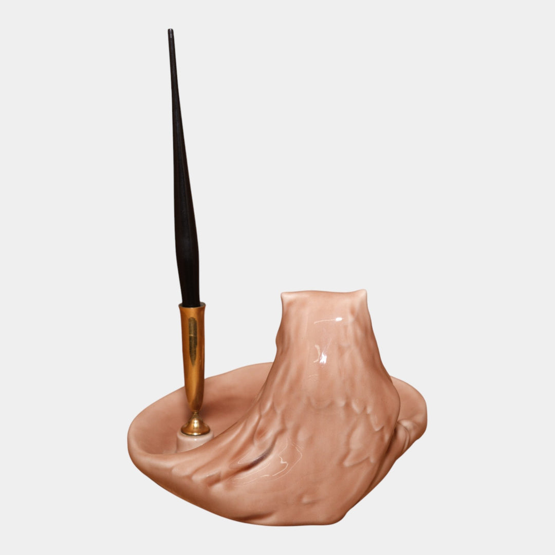 Rookwood Art Pottery 1951 Vintage Light Tan Ceramic Owl Pin Tray And Pen 1084