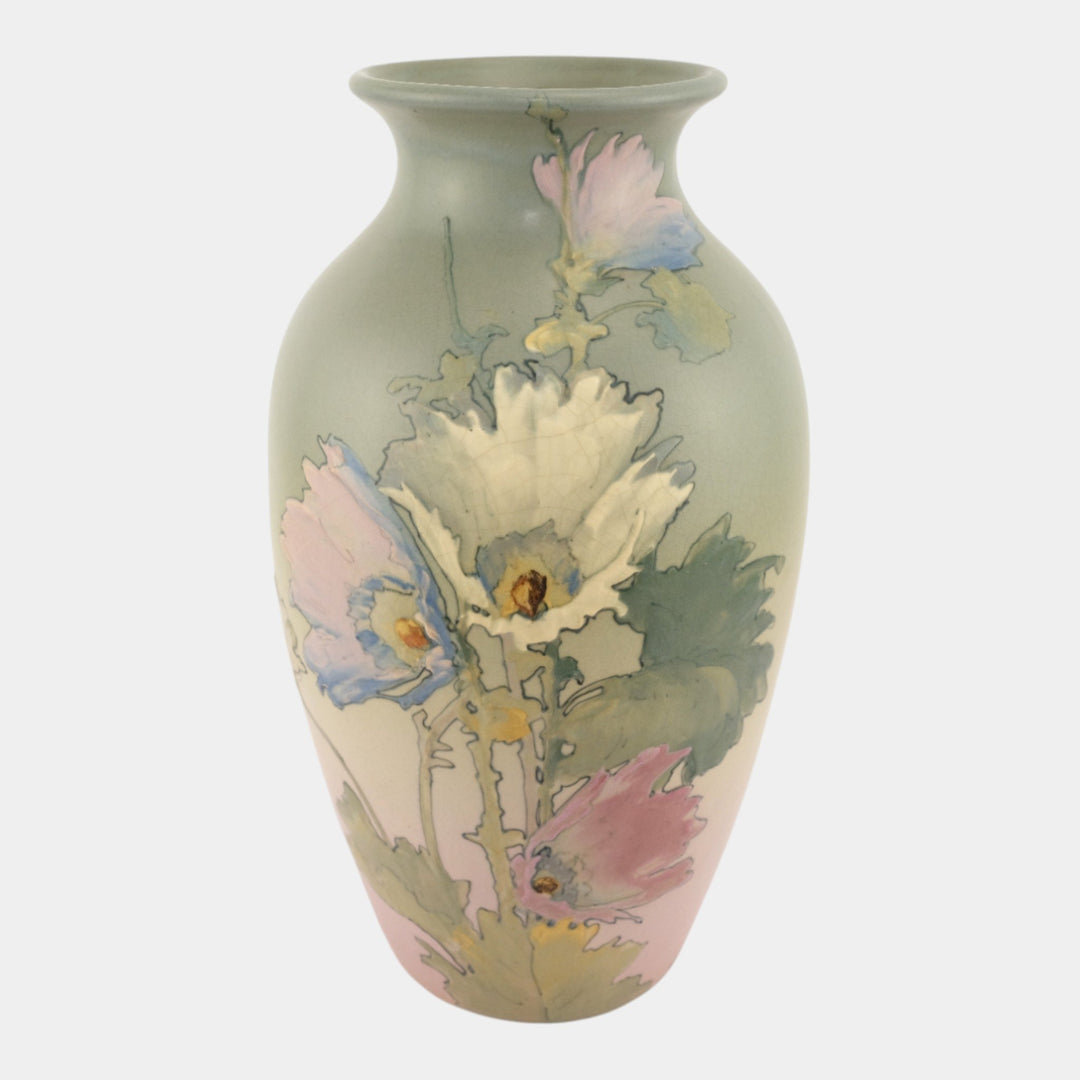 Weller Hudson 1920s Art Pottery Hand Painted Floral Large Vase Timberlake