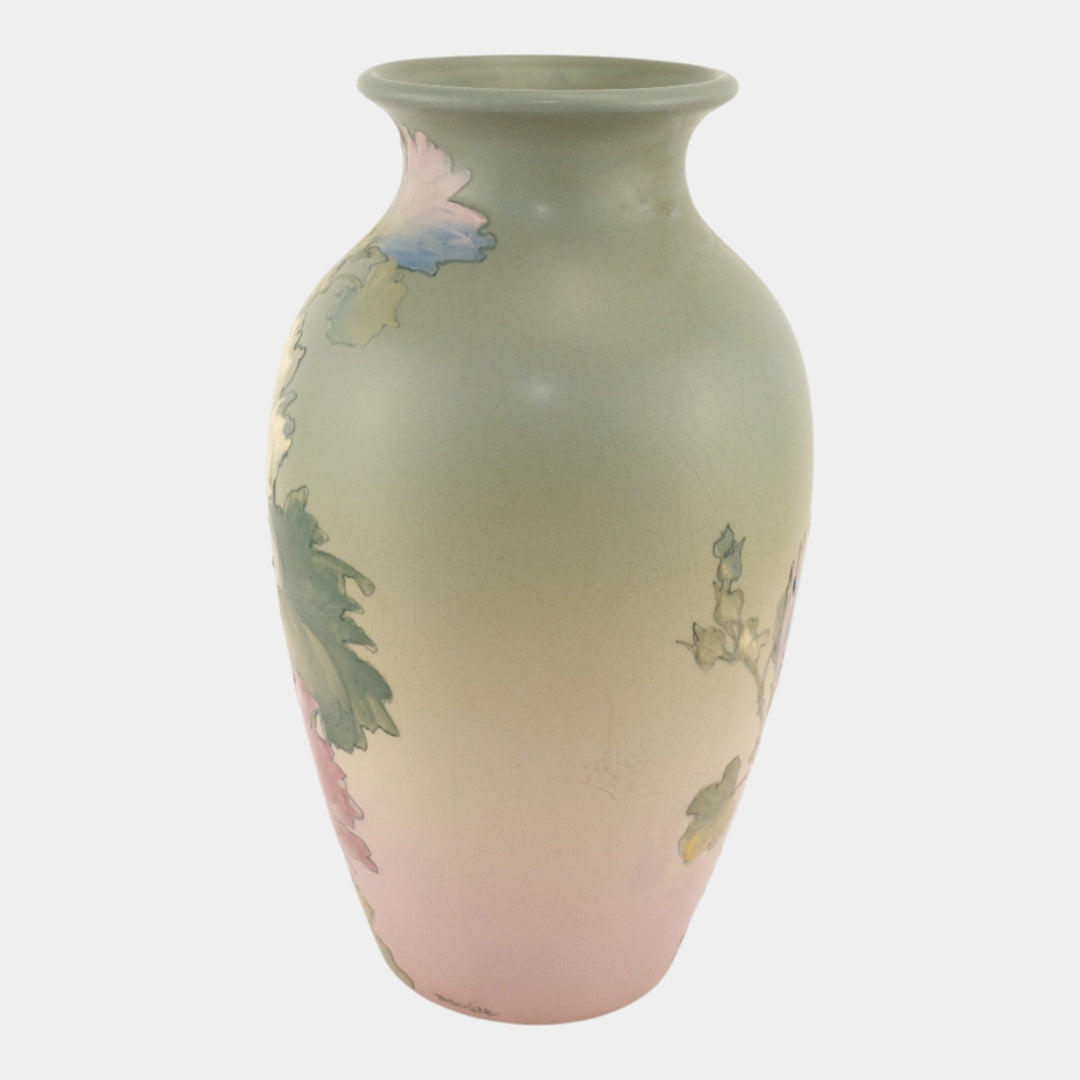 Weller Hudson 1920s Art Pottery Hand Painted Floral Large Vase Timberlake