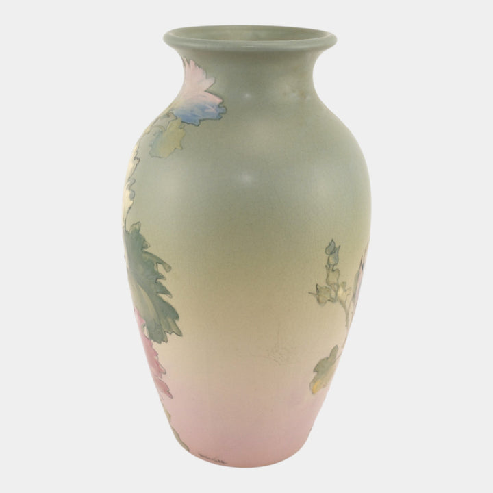Weller Hudson 1920s Art Pottery Hand Painted Floral Large Vase Timberlake