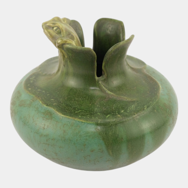 Ephraim Faience 2012 Art Pottery "Enchanted Frog" Frog And Lily Pad Ceramic Vase