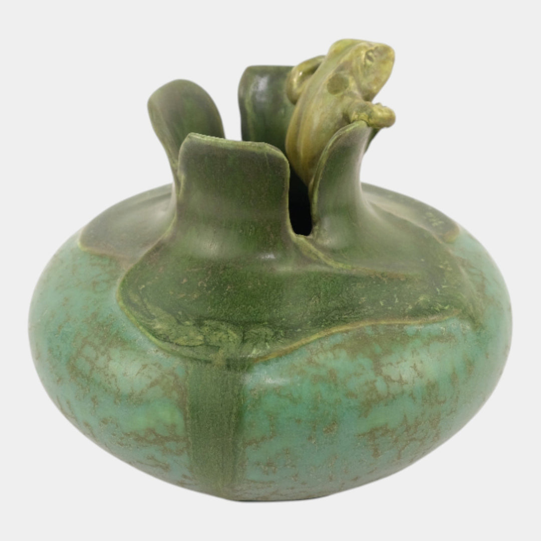 Ephraim Faience 2012 Art Pottery "Enchanted Frog" Frog And Lily Pad Ceramic Vase