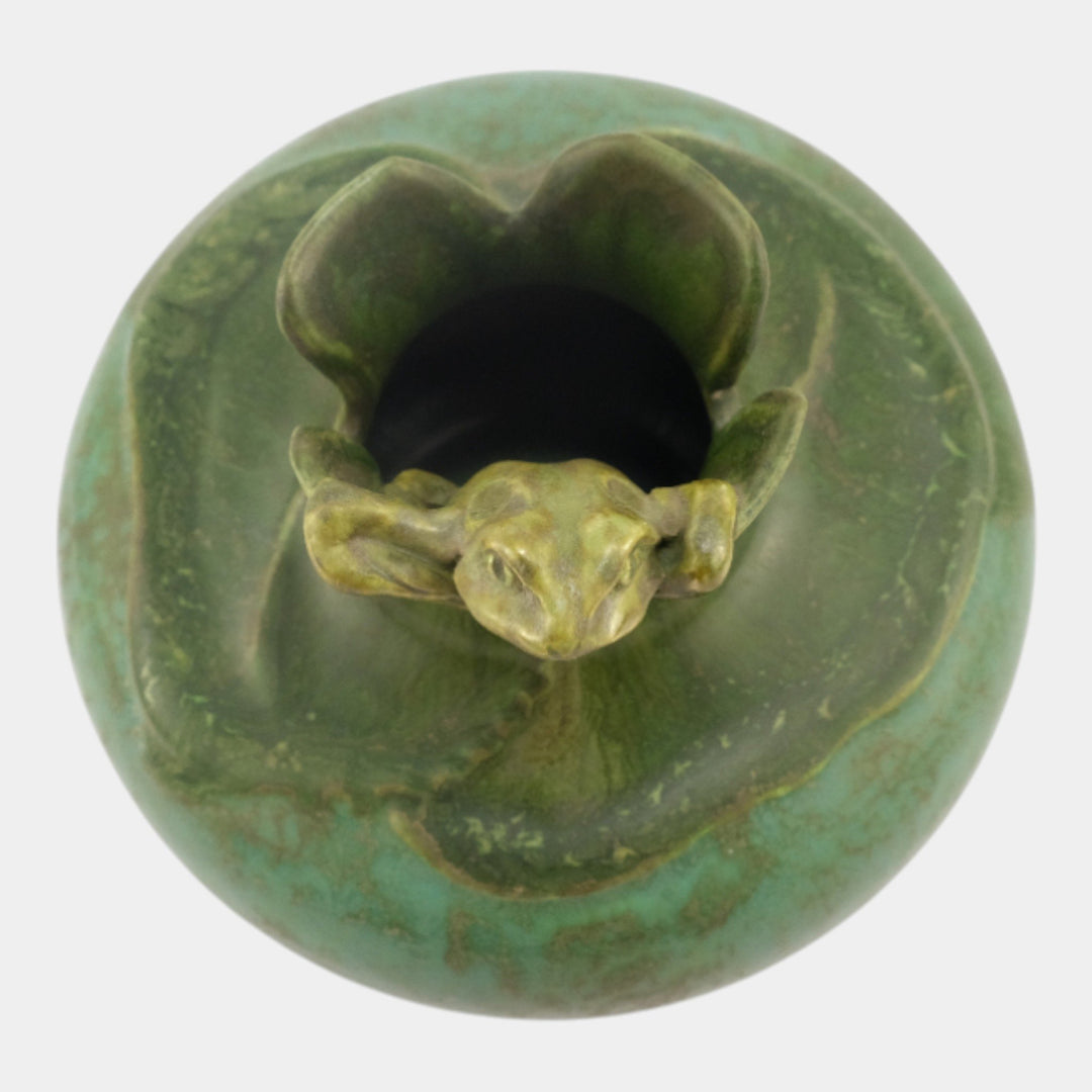 Ephraim Faience 2012 Art Pottery "Enchanted Frog" Frog And Lily Pad Ceramic Vase