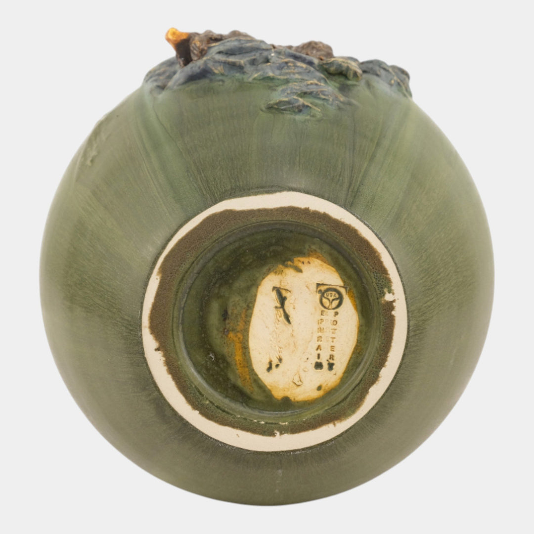 Ephraim Faience 2010 "Mountain Grizzly" Art Pottery Bear In Cave Ceramic Vase