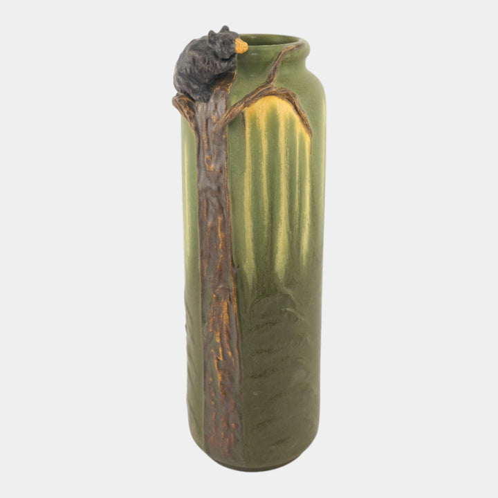 Ephraim Faience 2009 Hand Made Pottery Tree Climbing Black Bear Ceramic Vase