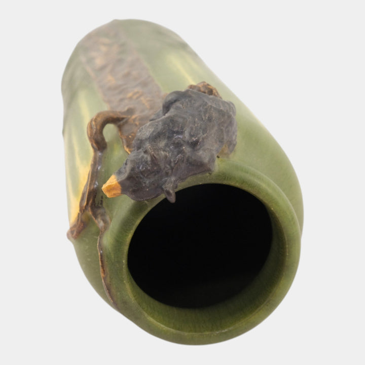 Ephraim Faience 2009 Hand Made Pottery Tree Climbing Black Bear Ceramic Vase