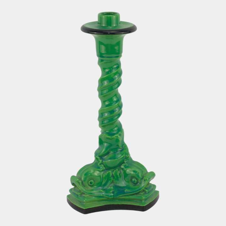 Rookwood Pottery 1919 Art Deco Brilliant Green Dolphin Base Candle Holder 2464