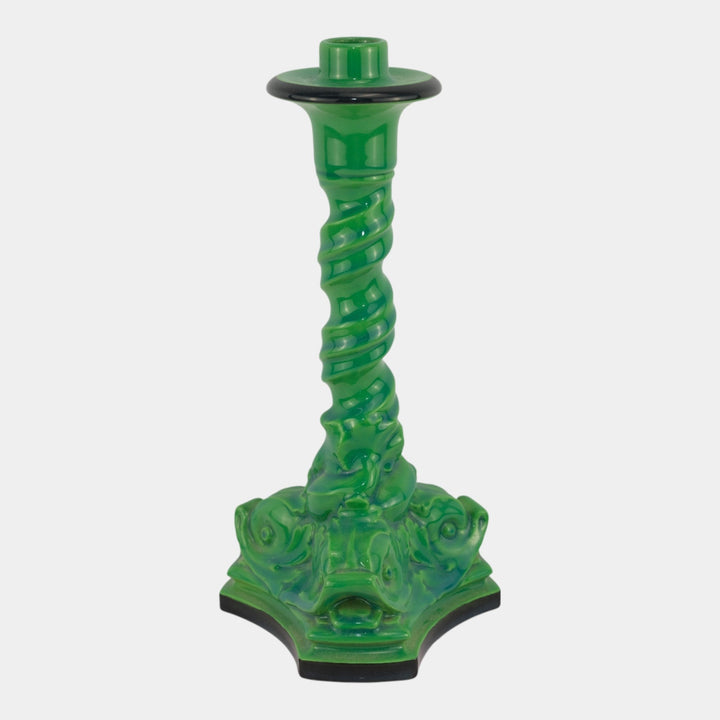 Rookwood Pottery 1919 Art Deco Brilliant Green Dolphin Base Candle Holder 2464