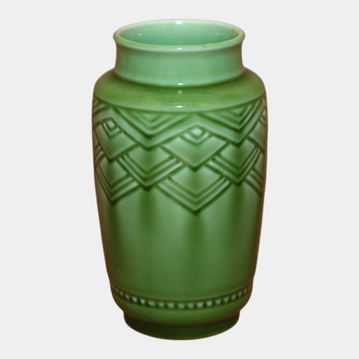 Rookwood Pottery 1938 Art Deco Glossy Green Ceramic Geometric Vase 6702