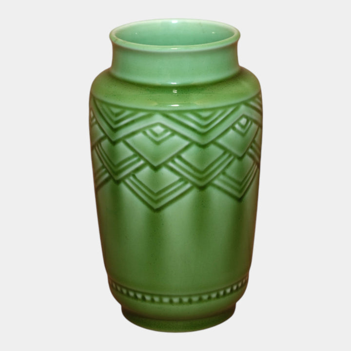 Rookwood Pottery 1938 Art Deco Glossy Green Ceramic Geometric Vase 6702