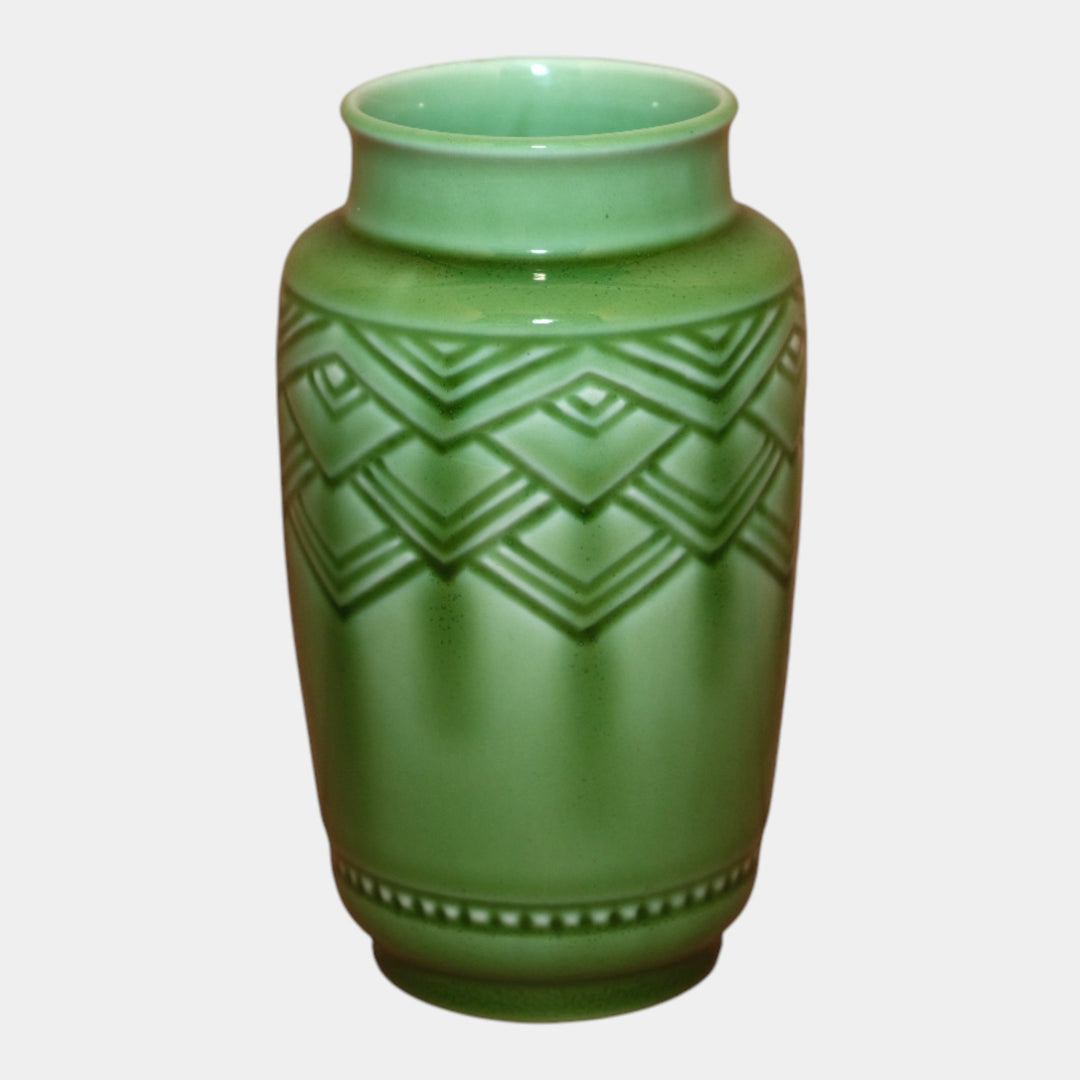 Rookwood Pottery 1938 Art Deco Glossy Green Ceramic Geometric Vase 6702