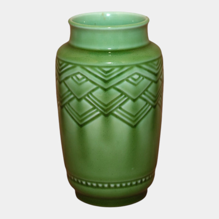 Rookwood Pottery 1938 Art Deco Glossy Green Ceramic Geometric Vase 6702
