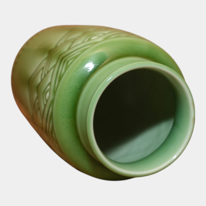 Rookwood Pottery 1938 Art Deco Glossy Green Ceramic Geometric Vase 6702