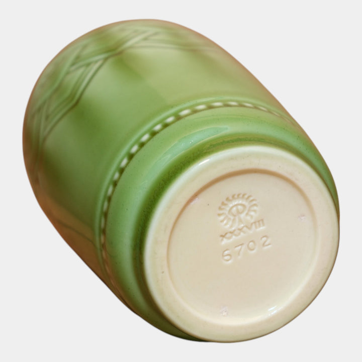 Rookwood Pottery 1938 Art Deco Glossy Green Ceramic Geometric Vase 6702