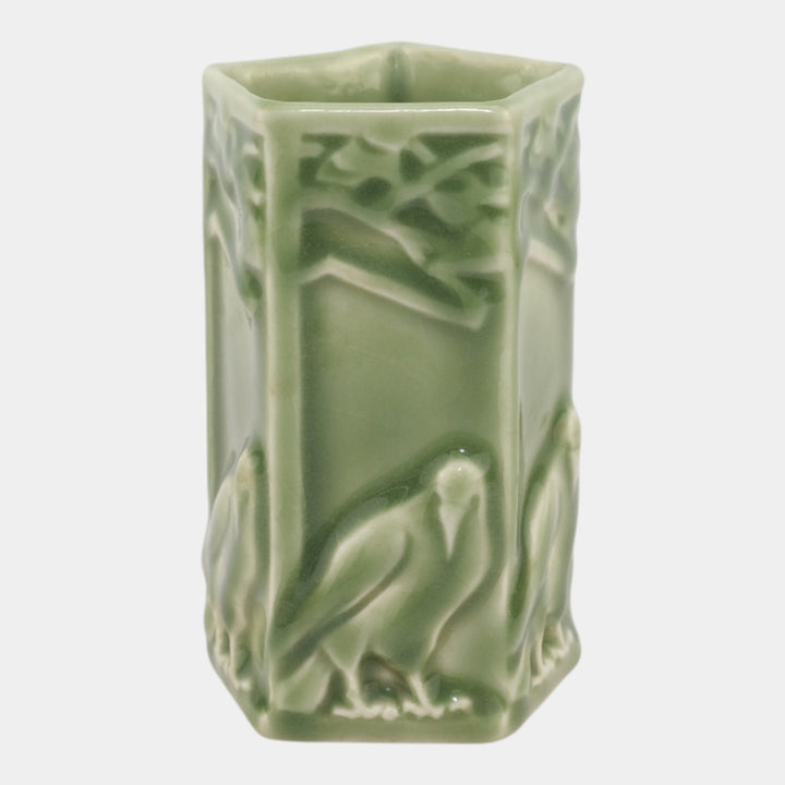 Rookwood 1944 Vintage Art Pottery Green Pentagon Shaped Rook Flower Vase 1795