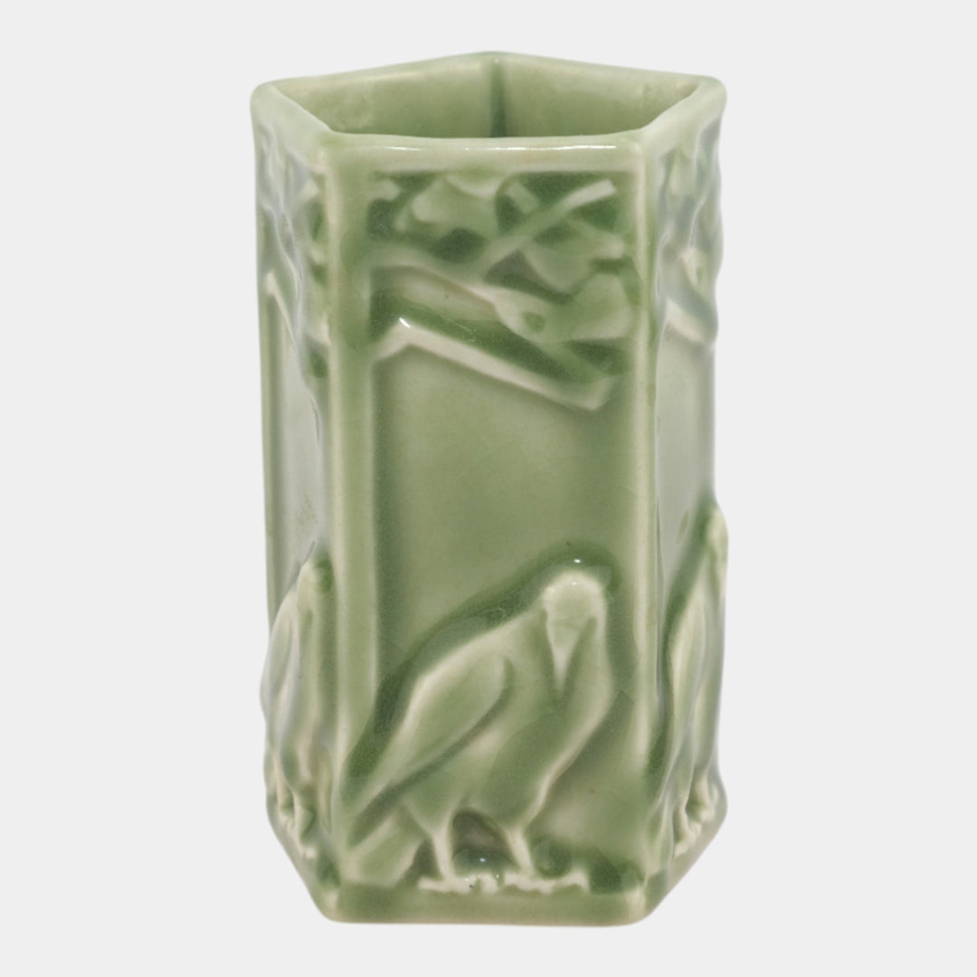 Rookwood 1944 Vintage Art Pottery Green Pentagon Shaped Rook Flower Vase 1795