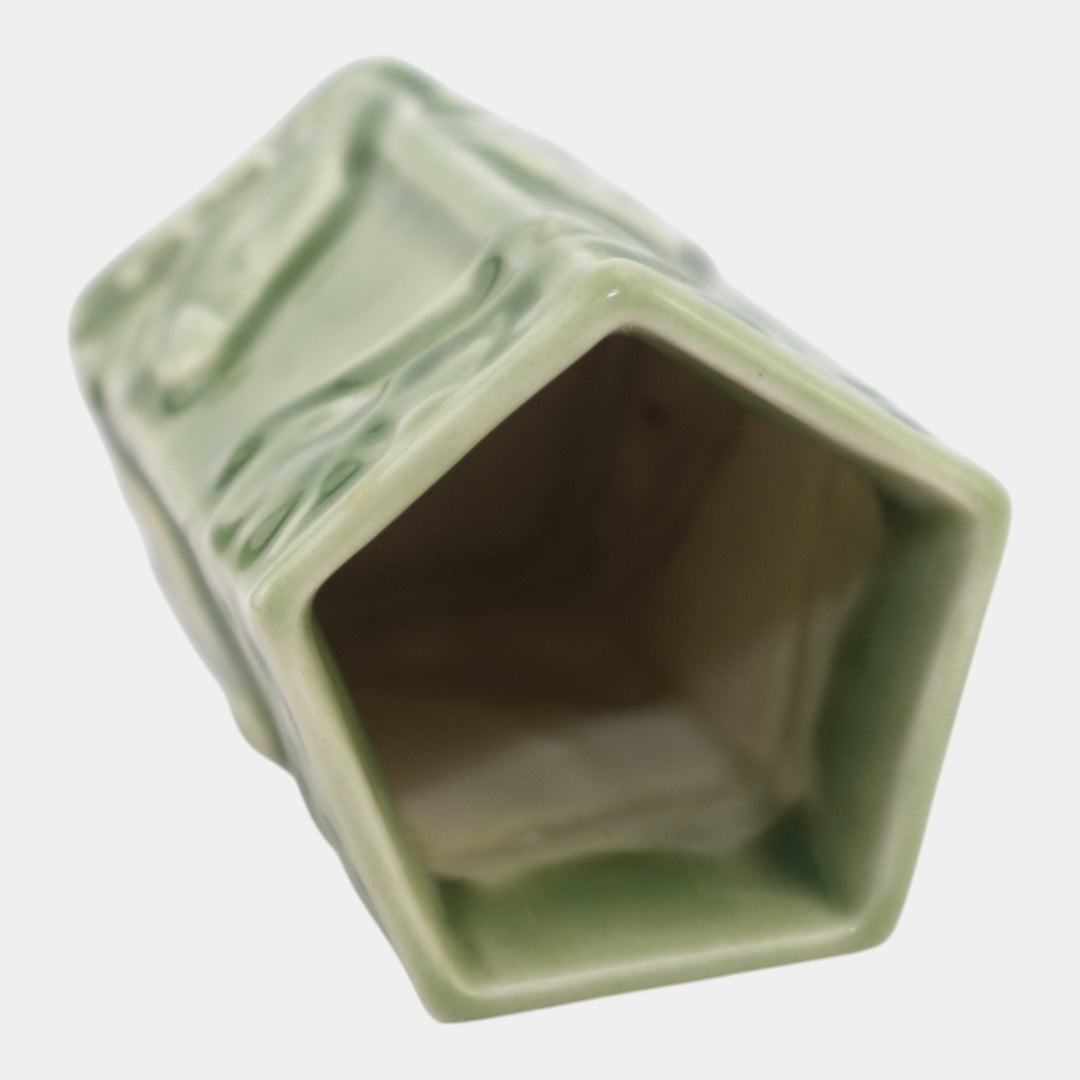 Rookwood 1944 Vintage Art Pottery Green Pentagon Shaped Rook Flower Vase 1795